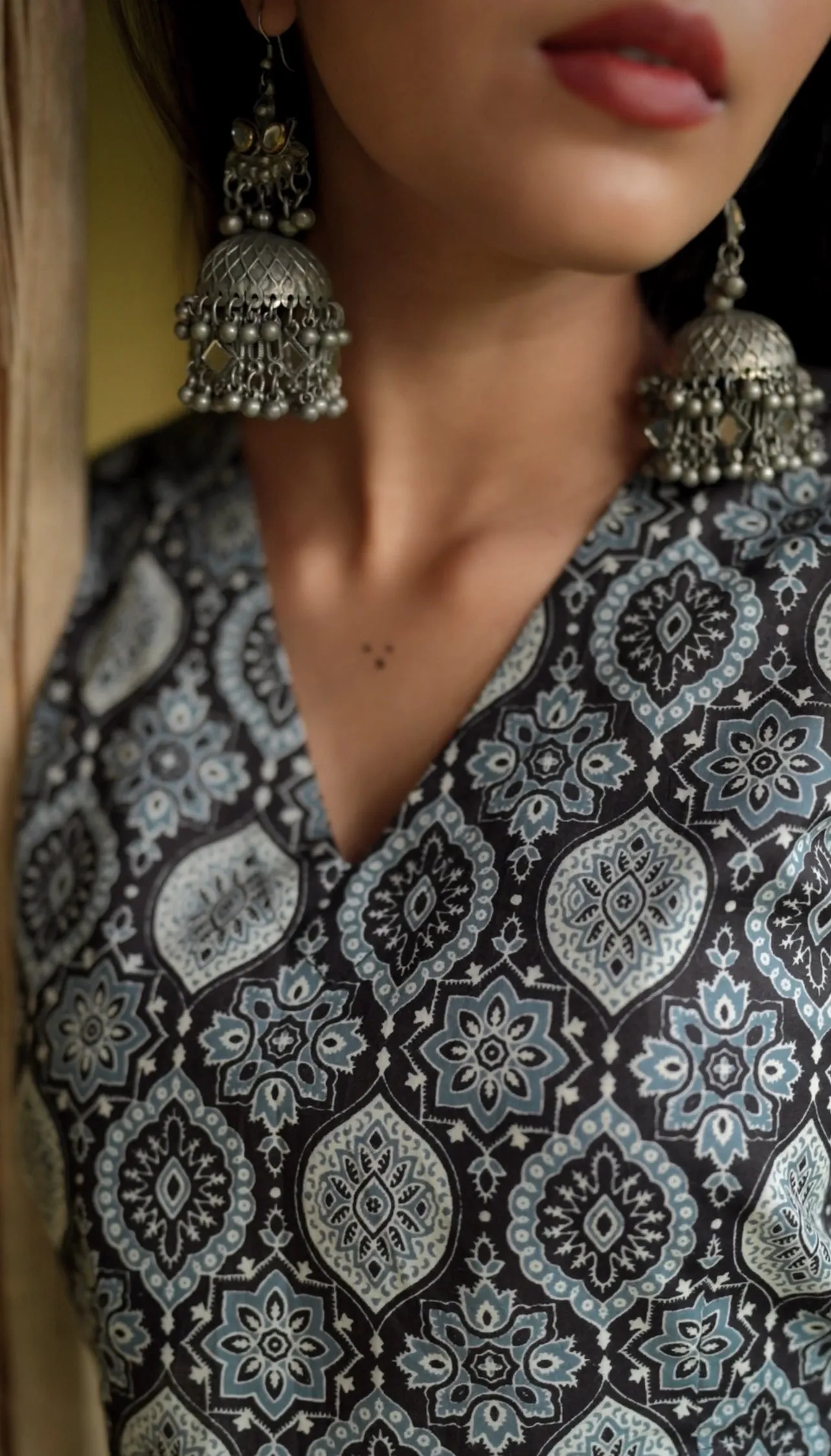 Blue Ajrak Zipper Crop Top