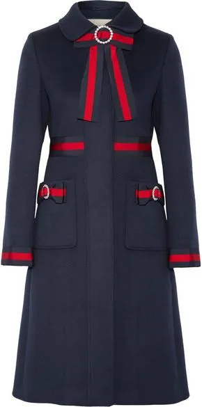 Embellished Grosgrain-Trimmed Coat