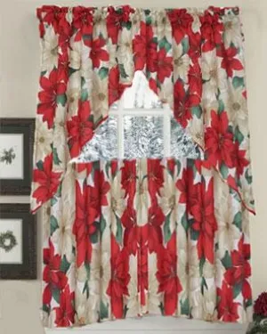 Euro Seasonal Floral Poinsettia Kitchen Curtain Set