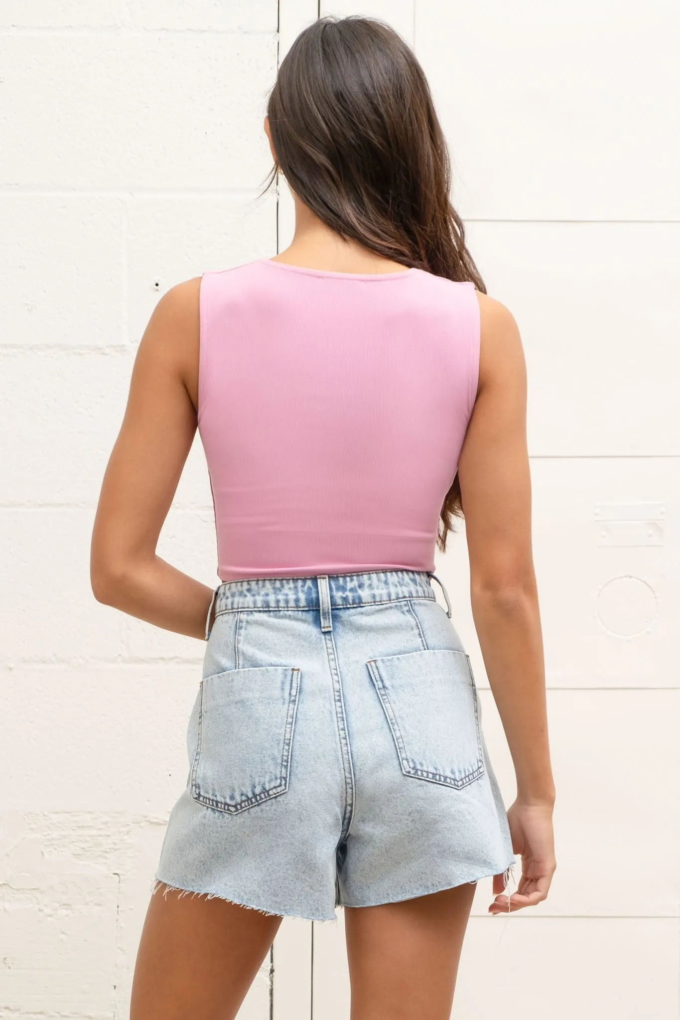 HLB Reversible Ribbed Crop Tank - Pink