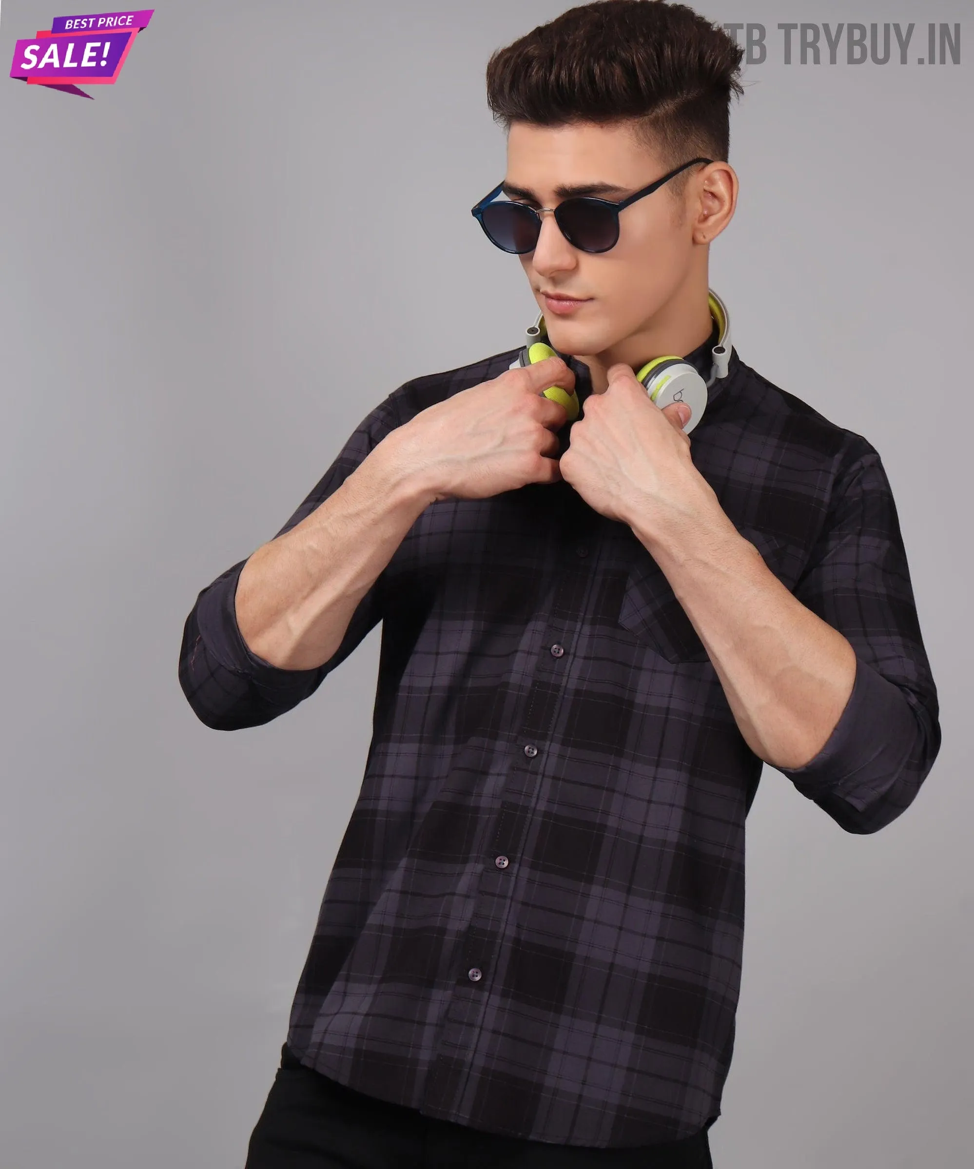 Men's Grey Checks Men's Shirt