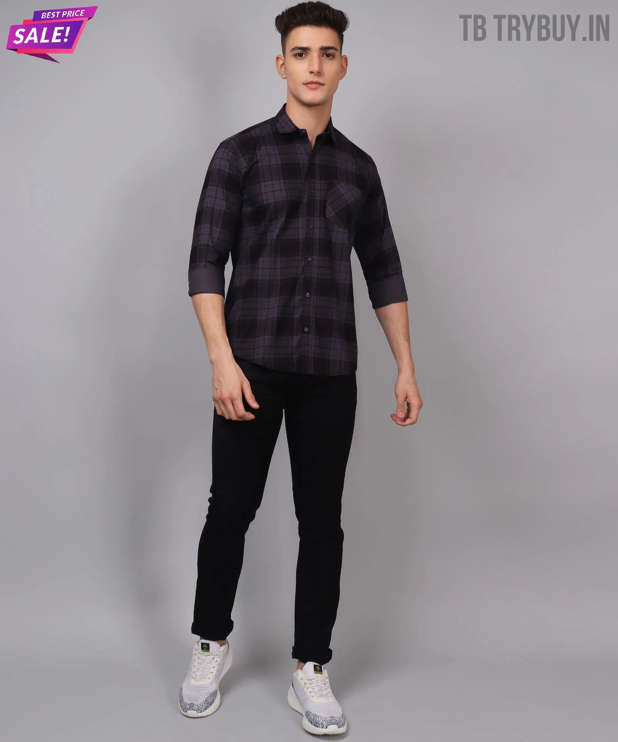 Men's Grey Checks Men's Shirt