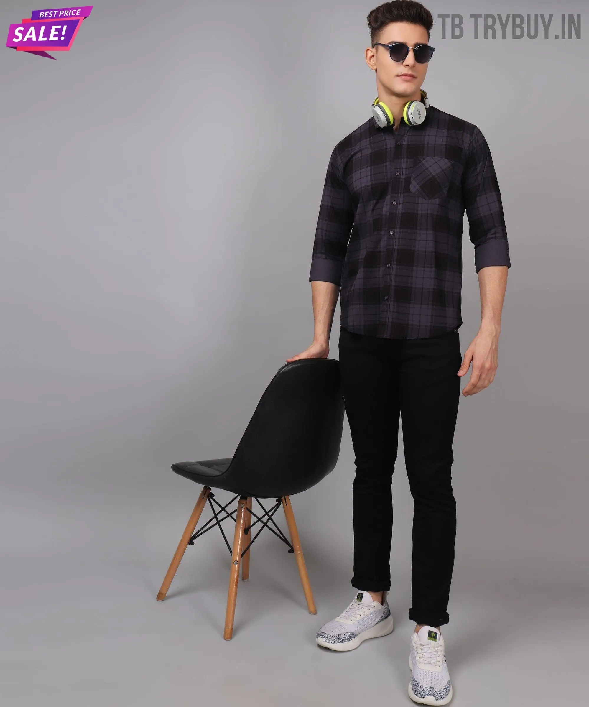 Men's Grey Checks Men's Shirt