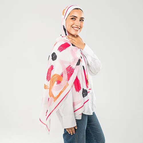 PC1125 - Taffy White Printed Chiffon Scarf