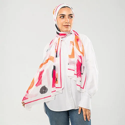 PC1125 - Taffy White Printed Chiffon Scarf