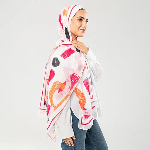 PC1125 - Taffy White Printed Chiffon Scarf