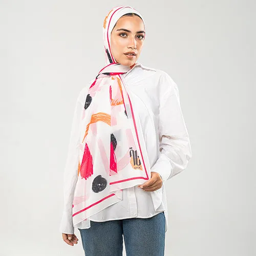PC1125 - Taffy White Printed Chiffon Scarf