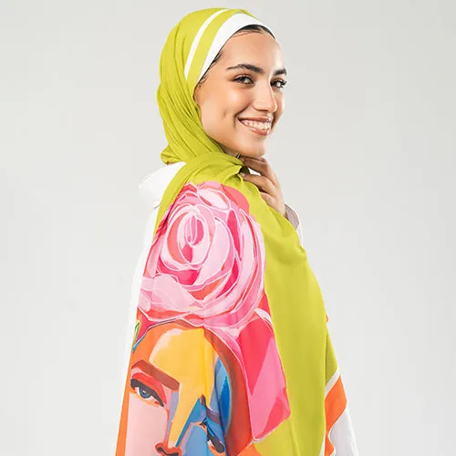 PC1127 - Lime Printed Chiffon Scarf