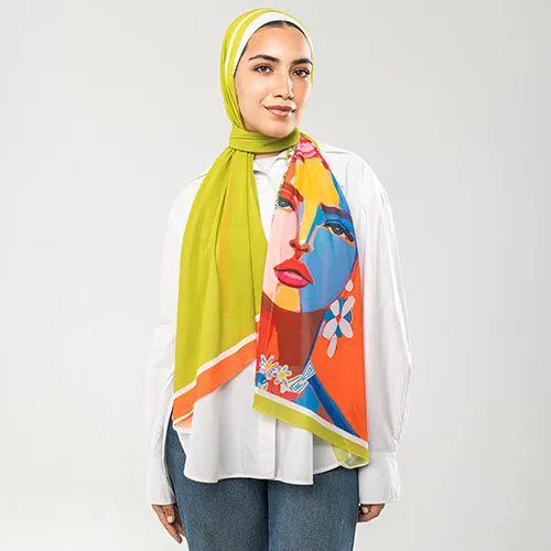 PC1127 - Lime Printed Chiffon Scarf