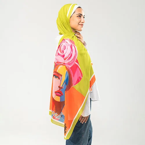 PC1127 - Lime Printed Chiffon Scarf