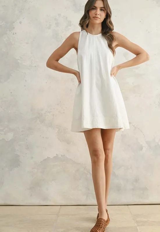 Sleeveless A-Line Dress - White