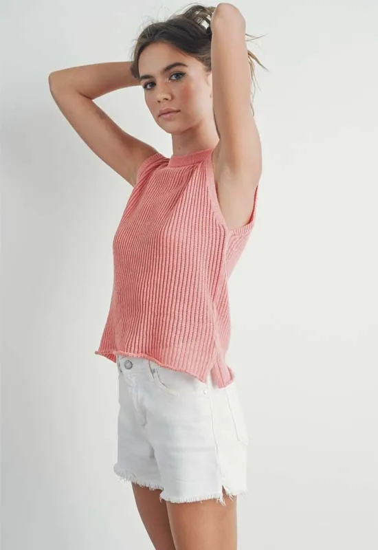 Sleeveless Sweater Top - Coral