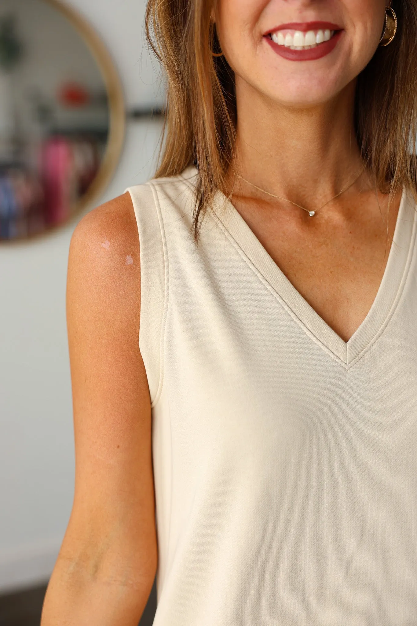 V Neck Midi Dress - Bone