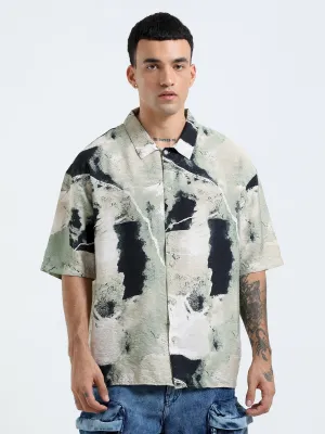 Whisp Cropped Baggy Abstract printed Shirt - Light Sea Green